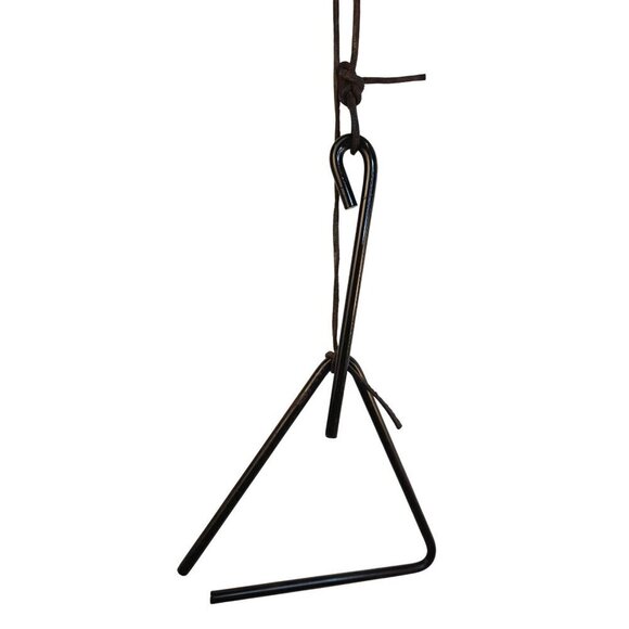 Iron Triangle Dinner Bell With Leather Hanging Strap Black 9x9 inch Country Farm - Picture 4 of 9